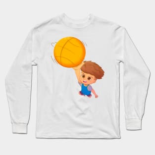 Basketball boy making a basket Long Sleeve T-Shirt